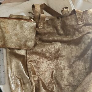 Gold Metallic Tote Bag with Pouch